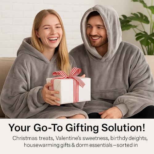 Good Nite Decke mit Ärmeln für Frauen und Männer Sherpa kuscheldecke Tragbare Decken Adult Cosy Sweater Tragbare Warm Decken Übergroßer hoodie mit Taschen Grau (80x85cm)