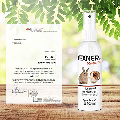 Exner Petguard Tierpflege für Nagetiere - Pflegemittel bei Juckreiz, Haarausfall, Entzündung, Parasiten, Räude, Milben & Pilzbefall - biologisch & natürlich - 100 ml Sprühflasche
