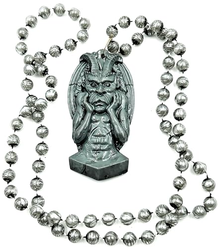 Generic Gargoyle Mardi Gras Bead Necklace New Orleans Hands on Face, Gray