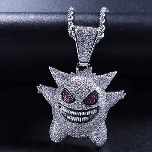 Gengar paarse zirconia hiphop, hiphop elf pokemon jewerly, uitgerust met 24 inch roestvrijstalen touwketting geschikt… - Afbeelding 8