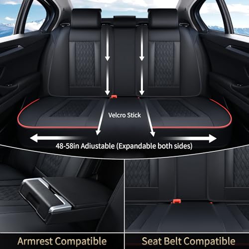 Image of FLORICH Seat Covers, Car Seat Covers Full Set, Luxury Nappa Leather Seat Covers, Breathable and Waterproof Car Seat Protector 5 Seat, Automotive Seat Covers Universal Fit for Most Cars-BlackRedline