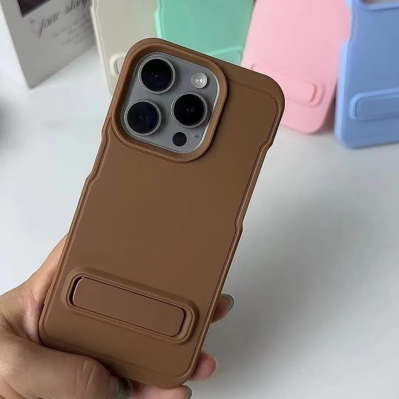 Image of COVERLY for iPhone 12 Pro Simple Frosted Stand TPU Stylish Phone case, Full Protection Built-in Candy Color Kickstand PC Holder Anti-Fall Soft Rubber Mobile Back Cover for Apple iPhone 12 Pro (Brown)