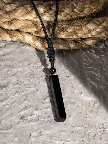 MINACHI Black Obsidian Geometric Vertical Bar Pendant Necklace with Braided Cord, Spiritual Protection Healing Jewelry Gift for Men and Women2
