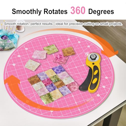 Headley Tools 13"x13" Round Rotating Cutting Mat, Self Healing Mat with 360-Degree Rotation & Anti-Slip Base, Sewing Board Cutting Mat Perfect for Fabric Quilting Leather Hobby Project, Pink by Headley Tools - Image 4