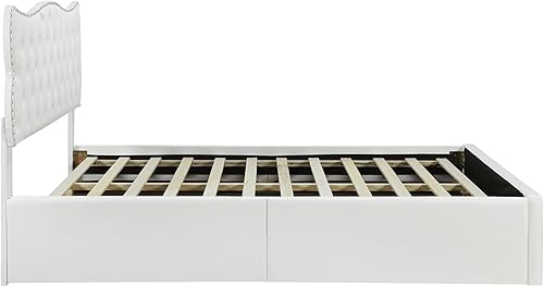 Miniatura 148 de Elegante cama con plataforma tapizada de terciopelo de tamaño Queen con cabecero, para niños, niñas y adolescentes (beige @cabecero/, Queen)