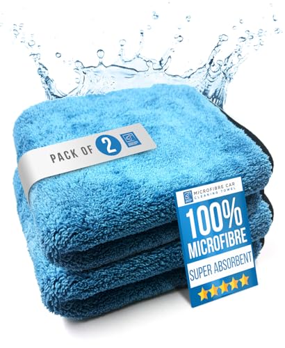 Toalla de secado de microfibra gruesa de dos capas, superabsorbente, sin pelusas, 40 cm x 40 cm, complemento perfecto para el lavado, secado, detallado y pulido de tu coche (paquete de 2)
