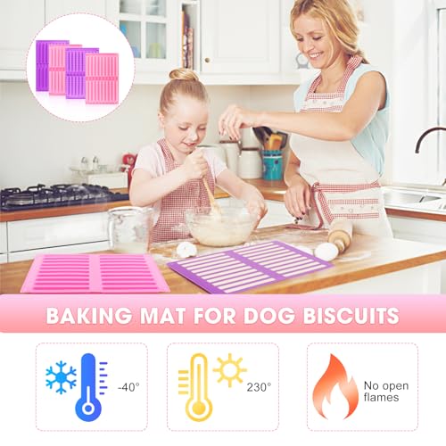 VFANDV 4 Stück Backmatte Hundekekse, 20 Riegel Silikonform Hundeleckerli, Silikon Backmatte Hundekekse, Backform Müsli Riegel, mit Teigspatel und Bürsten, für Selbstgemachte Hundesnacks Snacks