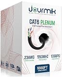 Jourmik | Cat6a Plenum Cable 1000ft | Certified 100% Solid Pure Copper | 10Gbps, 23AWG, 750MHz, UTP 4Pair | CMP-Rated & PoE++ Compatible | Bulk Cat6a Cable for Structured Cabling Applications | Black