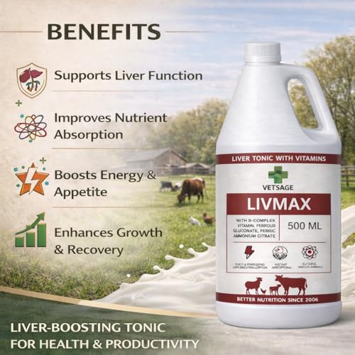 Image of LIV-MAX Nutritional Tonic with Iron, Calcium, and Vitamins for Cattle and Pet Health, Liquid Dietary Supplement for Animal Nutrition and Wellness | 500 ml