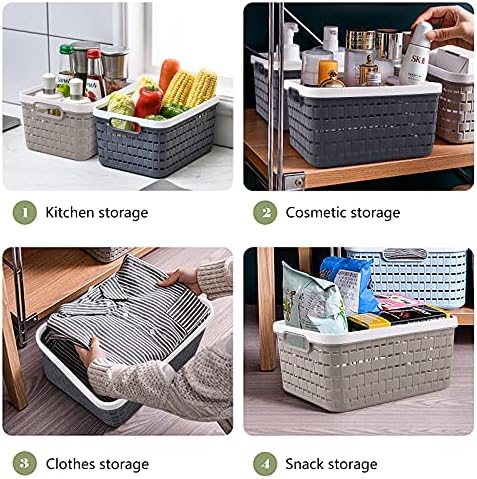 Plastic Storage Basket,3 Pcs Weave Storage Baskets storage baskets Plastic Rattan Storage Basket Set with Handles Plastic Weave Basket Desktop Storage Box for Kitchen Bathroom and Cabinet (light gray)