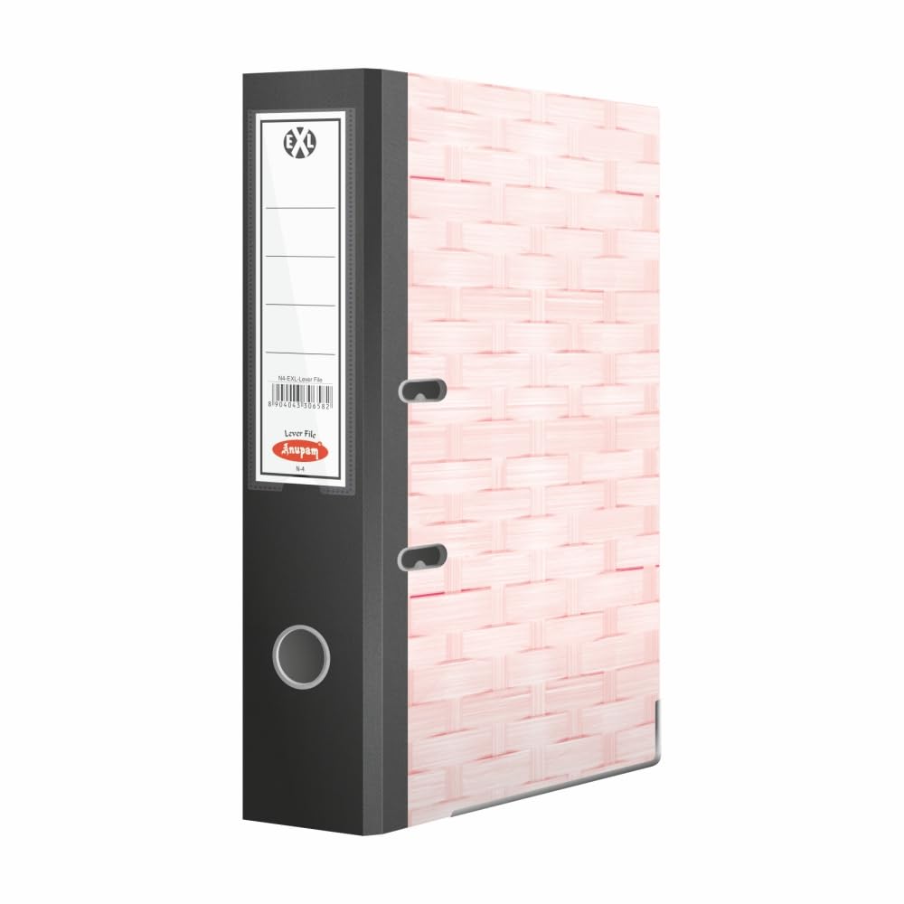 Anupam Excel Aktenordner N4-31 x 35 x 8 cm – gewebter bedruckter Einband – U-förmige Klemmbuchbox – Griffloch – Metallkantenschutz (Rot, 2 Stück)