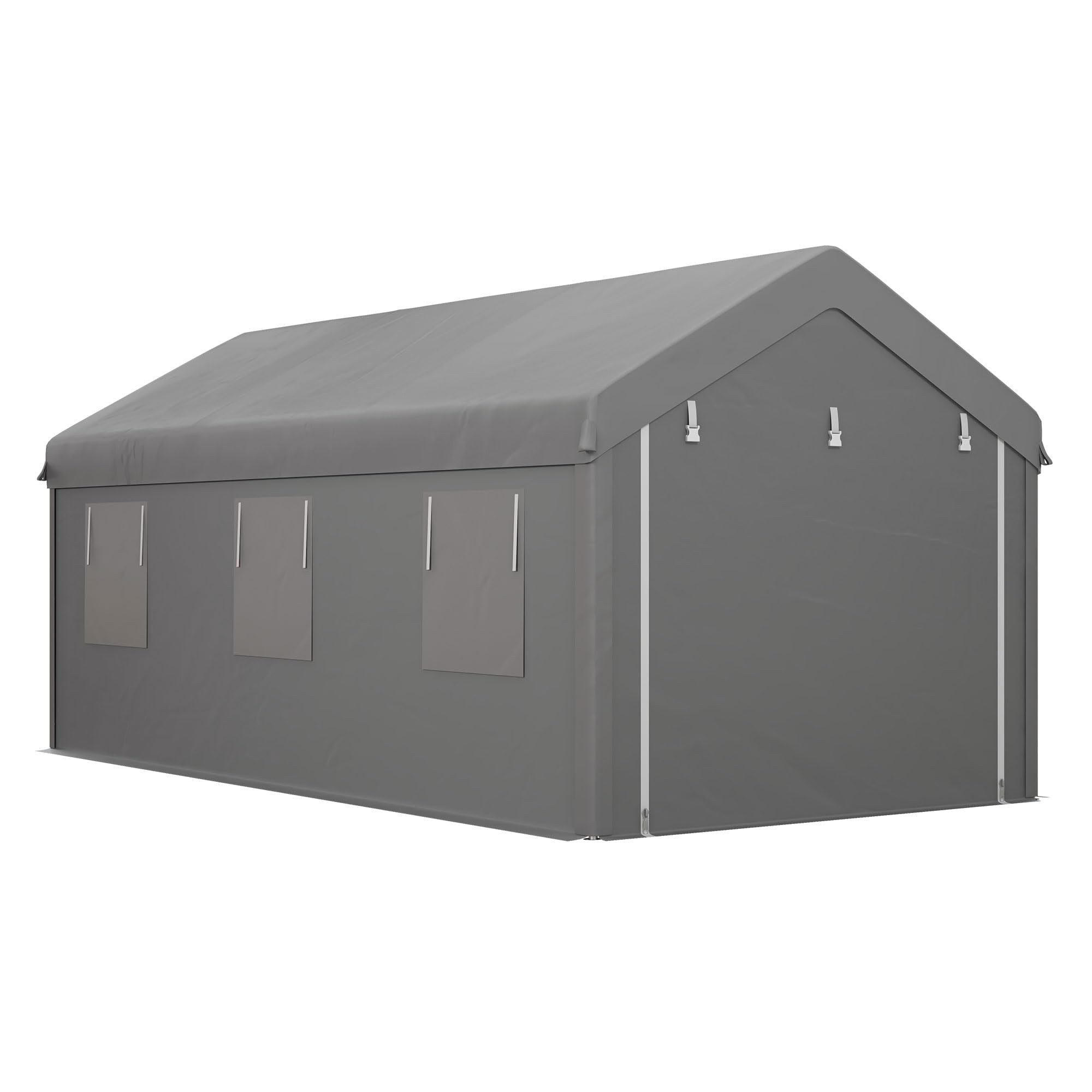 Outsunny Tente Garage carport dim. 6L x 2,95l x 2,78H m Acier galvanisé Robuste PE Haute densité 160 g/m² imperméable Anti-UV, 2 Portes enroulables et 6 fenêtres
