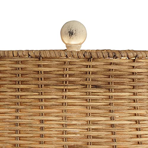 John Timberland Trinidad Coastal Rustic Farmhouse Table Lamps 27 1/2" Tall Set of 2 with Square Riser Antique White Rattan Drum Shade for Bedroom Living Room House Bedside Nightstand Office - Image 2