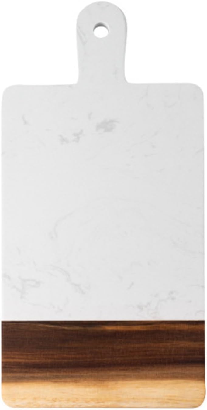 Cutting Board For Kitchen With Handle Marble And Acacia Wood Serving Board For Steaks Fruits Charcuterie Chopping Board For Bread(White)