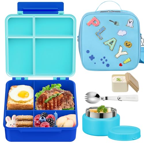 Image of Kids Bento Box - 4 Compartment, Leak-Proof, with Soup Thermo