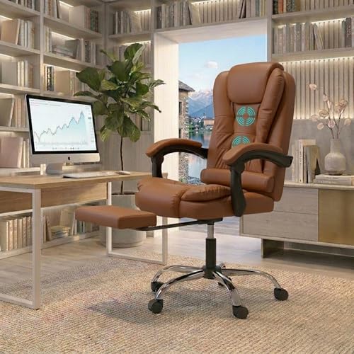 Image of Casa Copenhagen Italia Leatherette Office Chair for Work | Boss Chair, Luxurious Cushioned Arms & Seat, 2 Point Back Massager, Adjustable Leg Rest, Heavy Duty Metal Base (Mud Brown)