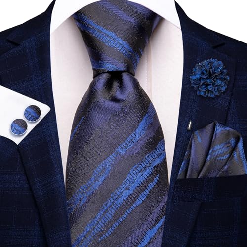 Image of Hi-Tie Men's Silk Ties Formal Woven Classic Necktie Pocket Square Cufflinks Lapel Pin Set Wedding Business