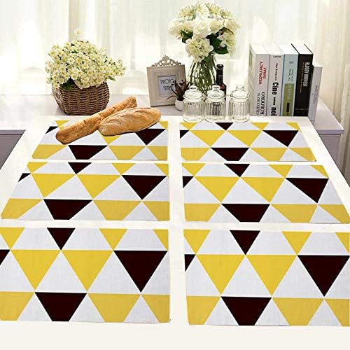 STITCHNEST Ikat Yellow and Black Triangle Digital Printed 6 Seater Table Mat, 12 x 18 Inches