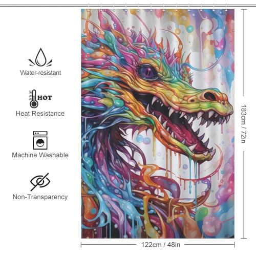 Rideau de douche dragon tissu polyester imperméable lavable baignoire cabine douche - 4