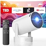 Mini Projector with Hi-Fi Speaker, 4K 1080P Portable Projector with WiFi and Bluetooth, Android 11.0 Auto Keystone Video Projectors, 220° Rotation Smart Projectors for Bedroom,HDMI/TV-Stick