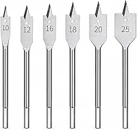 Kit 6 Brocas Chatas para Madeira 10mm a 25mm – Aço de Alta Resistência, Perfuração Rápida e Precisão em Trabalhos de Marcenaria e Reparos, Furadeira Elétrica (Medidas 10-12-16-18-20-25)