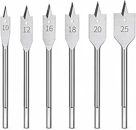 Kit 6 Brocas Chatas para Madeira 10mm a 25mm – Aço de Alta Resistência, Perfuração Rápida e Precisão em Trabalhos de Marcenaria e Reparos, Furadeira Elétrica (Medidas 10-12-16-18-20-25)