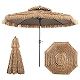 RELAX4LIFE Ombrellone da Spiaggia 2,7M/3M, Parasole Hawaiano in Paglia, Inclinazione Regolabile, Non Base, per Giardino, Cortile, Piscina (3m, sanza Luci)