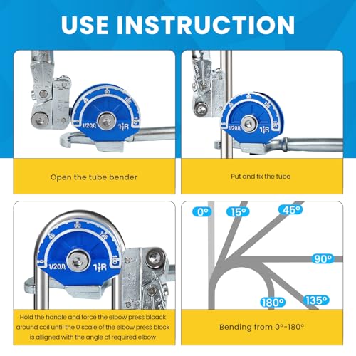 Heavy Duty 1/2" Tubing Bender 180°, Tube Bender for Copper & Stainless Steel Pipe (Up to 2mm Wall Thickness), Aluminum Iron Pipe, HVAC Automotive Plumbing Tool by Poakkus - Image 7