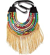 iooiooi African Ankara Handmade Necklace for Women Multi Strand Fabric Shawl Exotic Necklace