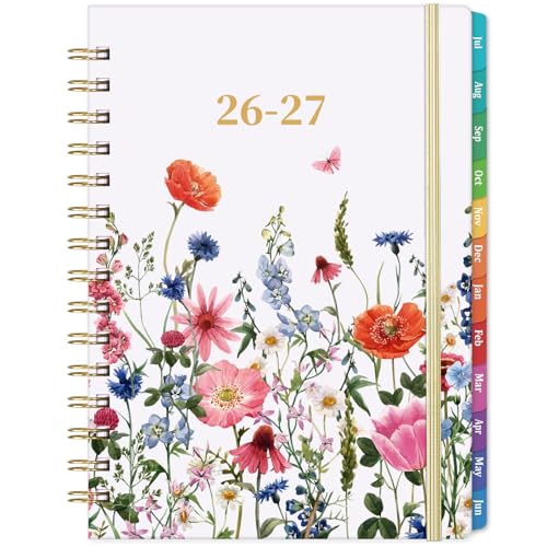 Planner 2026-2027 - Jul. 2026 - Jun. 2027, Academic Planner 2026-2027, 26-27 Planners Weekly and Monthly with Colorful Tabs, 6.3" x 8.4", Hardcover with Back Pocket + Thick Paper + Twin-Wire Binding - Flowers