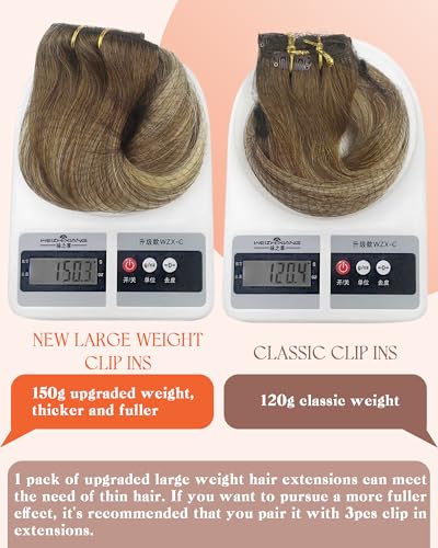 Image of Sunny Hair Clip in Hair Extensions Real Human Hair Light Brown Ombre 150g | 24 Inch Brown Ombre Platinum Blonde Balayage Clip in Remy Hair Extensions Real Human Hair Long Hair,Comfort Wear Travel Hair