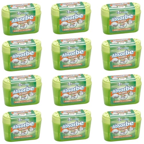 Absorbe Humedad, Deshumidificador para Armarios y Casa, Pack de 12 Unidades, Antihumedad y Anti Olores, para Interior, Garaje, Sótano, Oficina (Verde Absorbeolores)