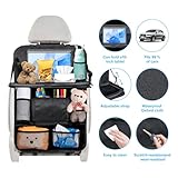 1 Stück Rückenlehnenschutz Auto Kinder mit 10 Zoll Tablet-Tasche, 600D Oxford Stoff Wasserdicht Autositz Rücksitz Organizer Autositzschoner Rückenlehne mit Klapptisch, Tablet Tasche und Viele Taschen