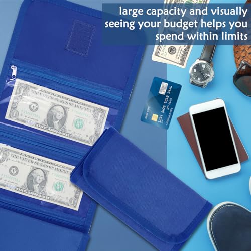 Image of Money Wallet, Money Organizer for Cash with 6 Zippered Pocket Multipack Money Pouch, Cash Bill Organizer, Envelope Wallet Money Bag Small Travel Money Holder for Budgeting, Receipt and Tips (Blue)