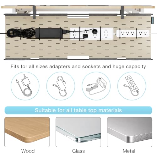 Image of No Drill Under Desk Cable Management Tray,30 inch Felt Cord Organizer for Table | Clamp or Screw Mount, Converts to Privacy Panel, Pegboard Design, Wire Management for Standing Desk & Home Office