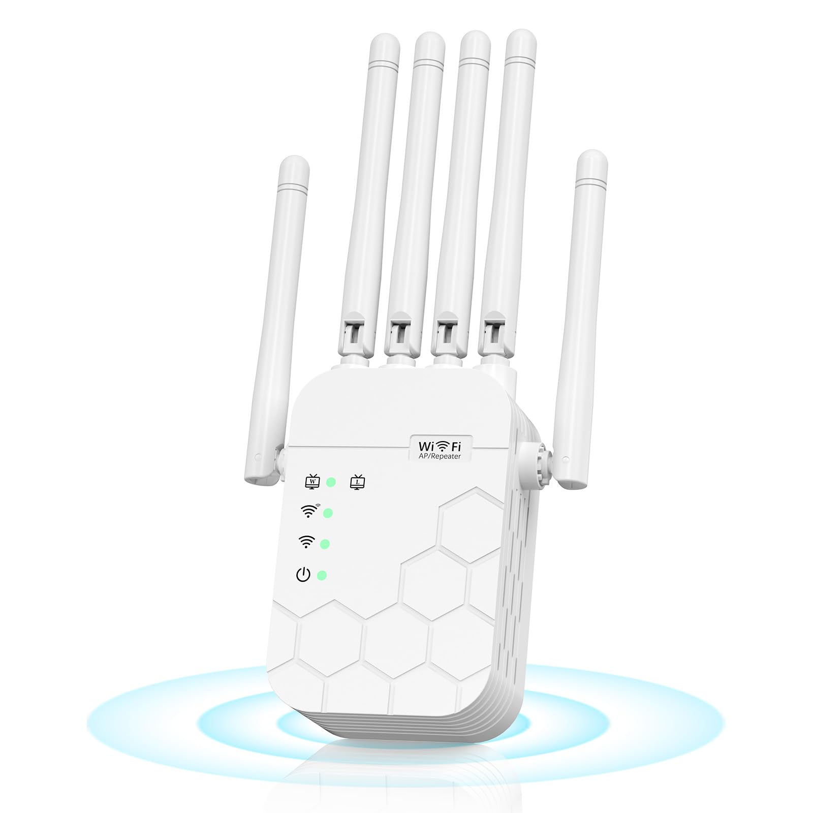 Repetidor WiFi, Amplificador Señal WiFi 300Mbps, 2,4GHz WiFi Extender con 6 Antenas, Repetidor/Router/Ap, Amplia Cobertura, para Casa y Oficina, Instalación Fácil, Enchufe EU