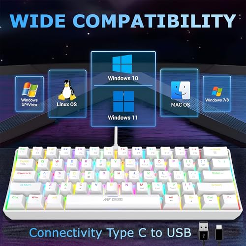 Image of Ant Esports MK1300 V2 60% Wired Mechanical Gaming Keyboard, 61-Keys Compact Mini Software Controlled, Brown Switch, RGB Backlit, Anti-Ghosting, USB-C Wired, Portable for PC /Mac Gaming & Typing - White