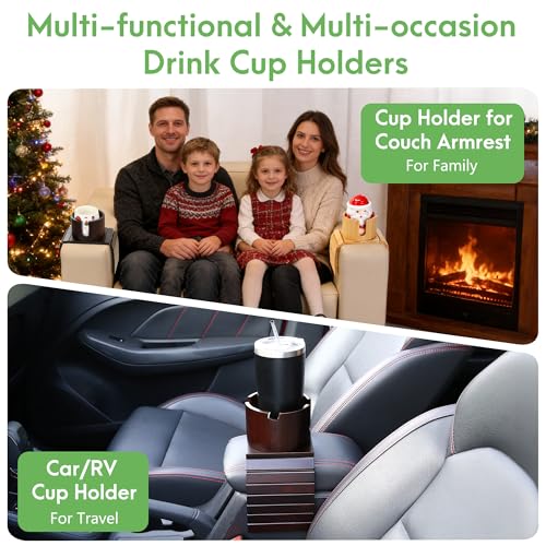SINWANT Couch Cup Holder, 2 in 1 Bamboo Sofa Arm Clip on Cup Holder with 360°Rotated Phone Stand, Foldable Anti-Slip Couch Armrest Drink Holders for 3.93in Coffee Mug,Bottles,on Armrests by SINWANT - Used condition - Image 5