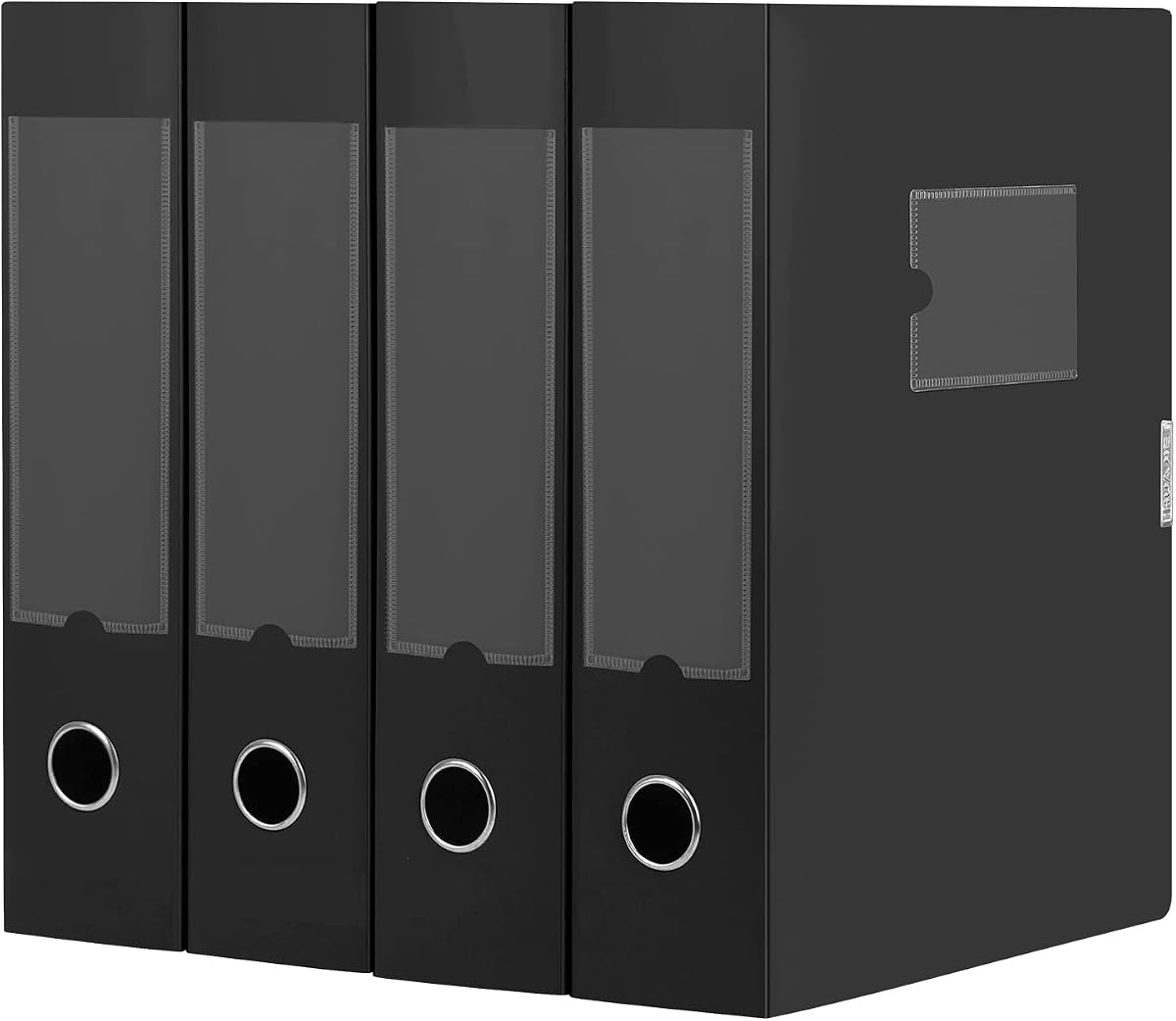 HUA JIE 4 Pack A4 Storage File Boxes Plastic Archives Cases with Lid,Black | File Folder Organizer Document Filing Box for office,31×7.5×23.5 cm