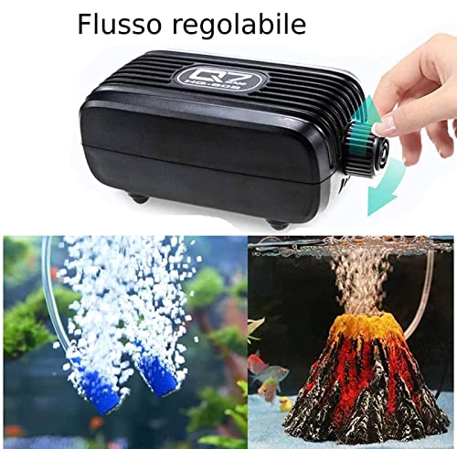 Ossigenatore per Acquario, 3W Pompa Ad Aria per Acquario Regolabile, Aria Acquario Areatore, Pompa Acquario per Acquario con Acquario Volcano Ornament Kit, Aeratore Acquario con 2 Pietra Aria - Image 8