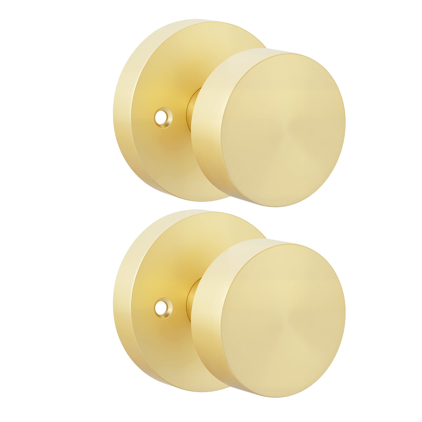 Goldenwarm Gold Door Knob Dummy, Zinc Alloy Keyless Brushed Gold Door Knobs for Closet and Bifold - Single Side Non Turning - 2 Pieces