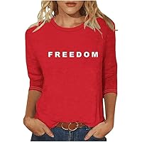 Women’s Freedom American Flag T-Shirt–Freedom Graphic Tee, Patriotic USA Shirt, Casual Crew Neck Long Sleeve Top (US, Alpha, Large, Regular, Regular, Red)