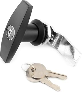 Aramox Handle Lock, Rear Fixing T Handle Lock Tool Box Garage Door Lock with Keys for Trailer Caravan Canopy (Black)