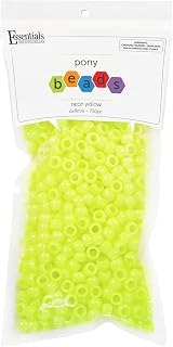 Pony Bead 6Mm X 9Mm Neon Yellow Opaque Plastic Pony Beads Bulk 750 Pieces for Arts, Crafts, Bracelet, Necklace, Jewelry Making, Earring, Hair Braiding