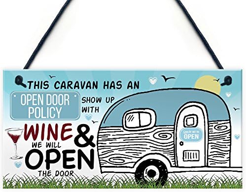 RED OCEAN Open Door Policy Caravan Hanging Plaque Novelty Funny Shabby Chic Camping Holiday Alcohol Sign Gifts