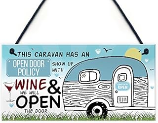 RED OCEAN Open Door Policy Caravan Hanging Plaque Novelty Funny Shabby Chic Camping Holiday Alcohol Sign Gifts