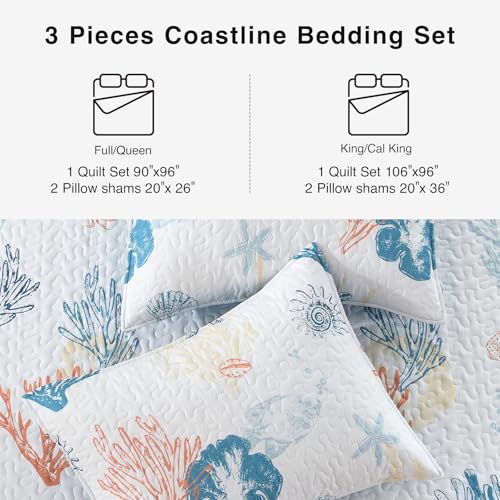 HORIMOTE HOME Coastal Quilt Bedding Set King Size, Reversible Summer Beach Quilt Lightweight Ocean Nautical Comforter Tropical Bedspread Coverlet with 2 Pillow Shams for All Seasons (106"x96") - Image 8