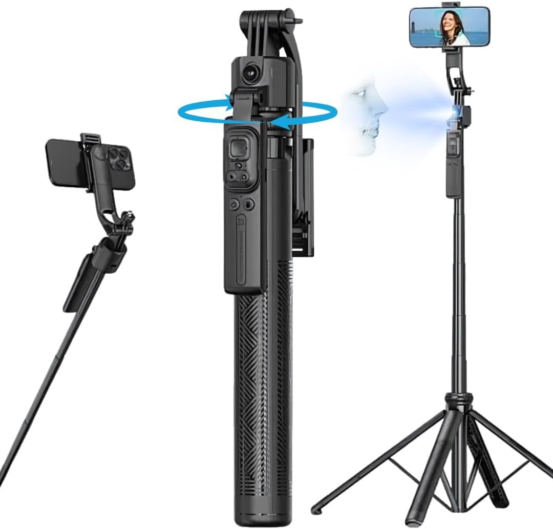 Auto Face Tracking Tripod for iPhone, Anti-Shake Phone Stand & Phone Tripod, Selfie Light with Remote & 360° Motion Sensor, Face Gesture Control Vlog/Live Stream/Video Recording