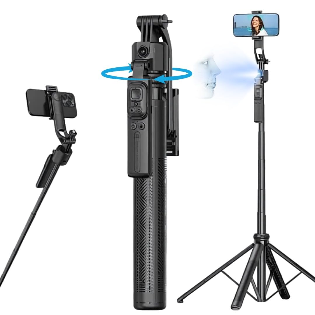 Auto Face Tracking Tripod for iPhone, Anti-Shake Phone Stand & Phone Tripod, Selfie Light with Remote & 360° Motion Sensor, Face Gesture Control Vlog/Live Stream/Video Recording