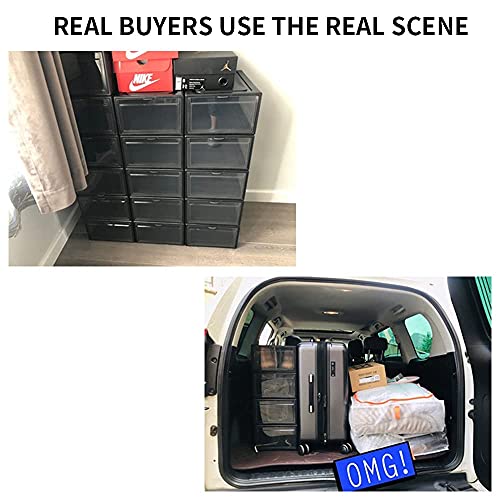 Stackable Shoe Organizer Shoes Box Womens Mens Shoe Sneakers Storage Box Foldable Stackable Shoe Storage Container Clear Closet Shelf For Closet, Size 12 (14.9”X 10.4”X 7.9”) - 3 Packs, Black #TOP7